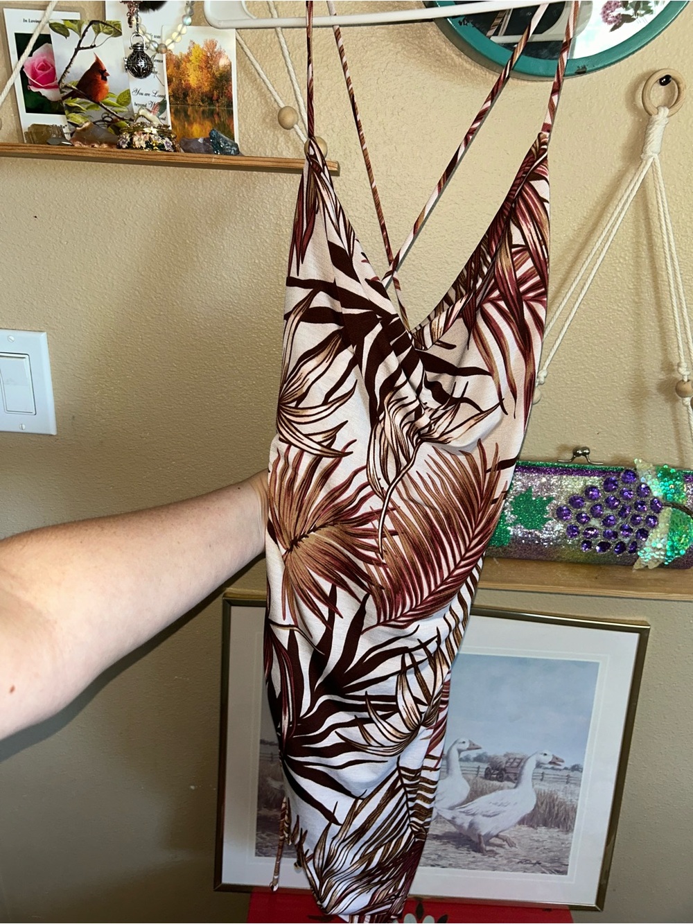 Windsor Brown & Cream Tropical Leaf Slip Dress